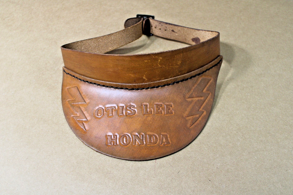 Vintage Tooled Leather HONDA Visor Cap, Adjustable, Lightning Bolts, Mobile, AL